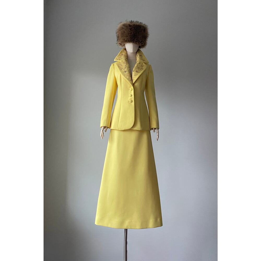 Vintage 1970s Yellow Maxi Skirt Jacket Suit by Lilli Ann LARGE
